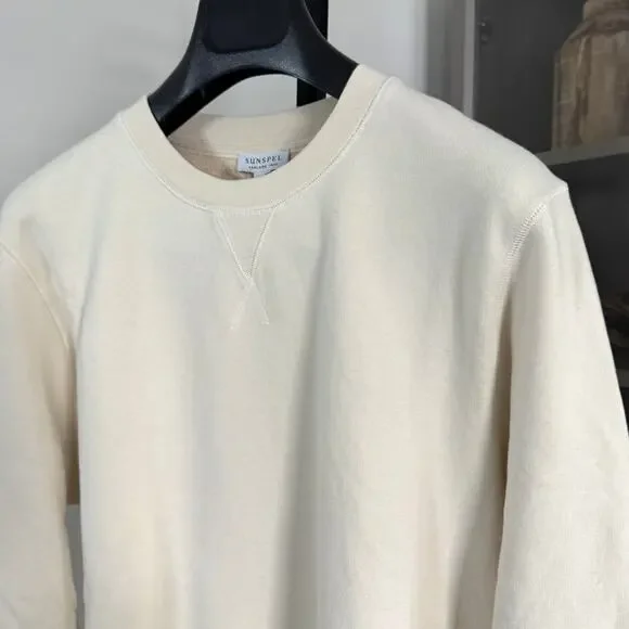 SUNSPEL Loopback Undyed Sweatshirt Large NEW Cream Cotton Crewneck Pullover